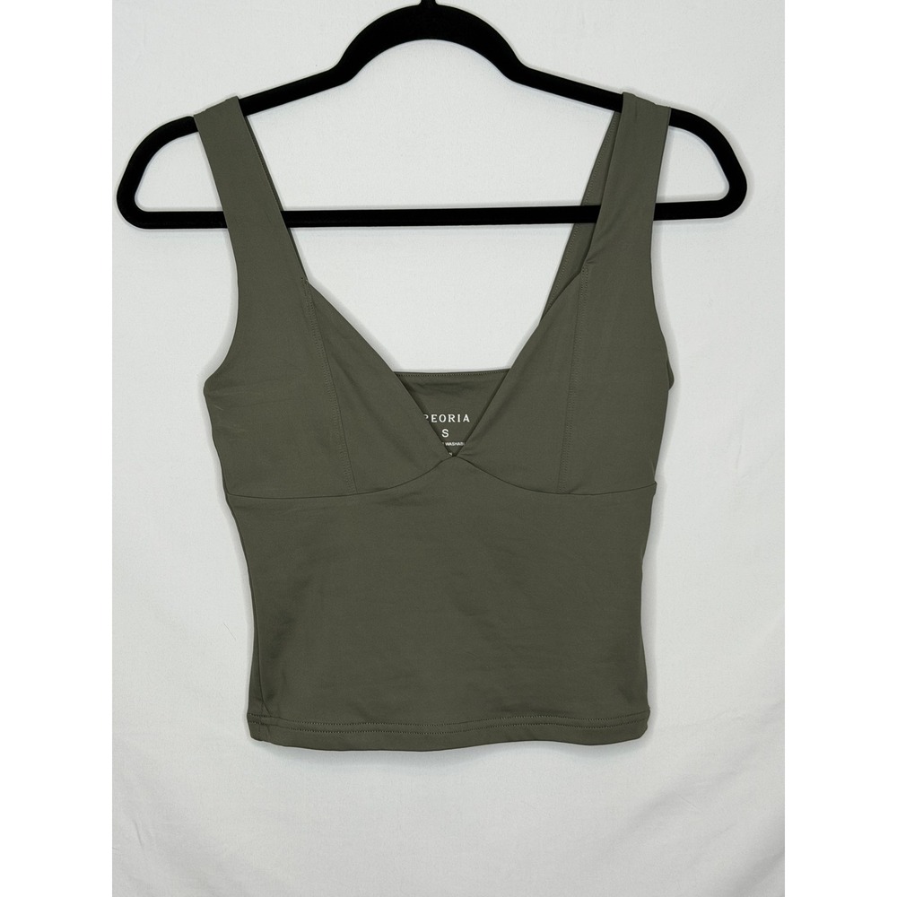 Reoria‎ Moss Olive Green Double Lined V Neck Tank Top Sleeveless Soft Stretch S